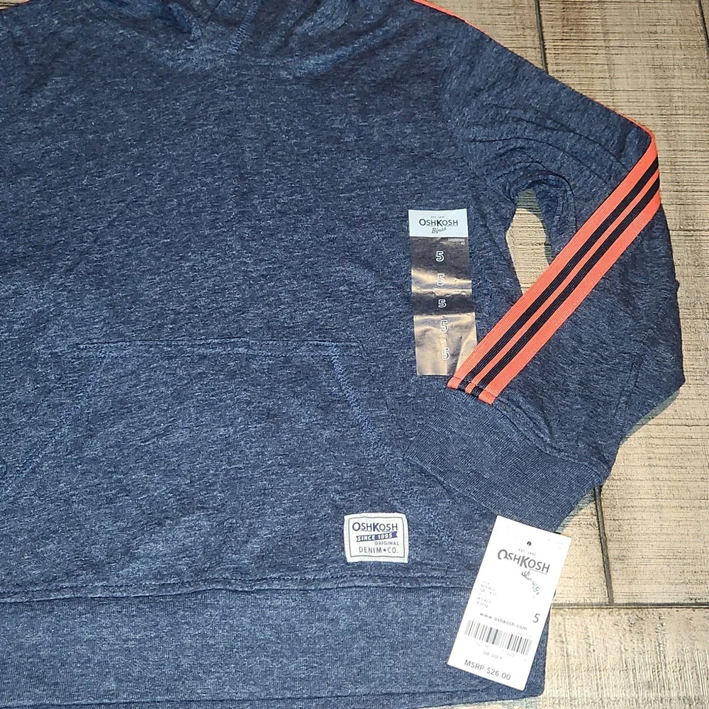 NWT OshKosh B'gosh Blue Hoodie with Red Stripes